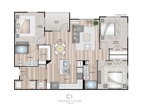 The Southbrook Apartments in Leander, Texas C1a Floor Plan